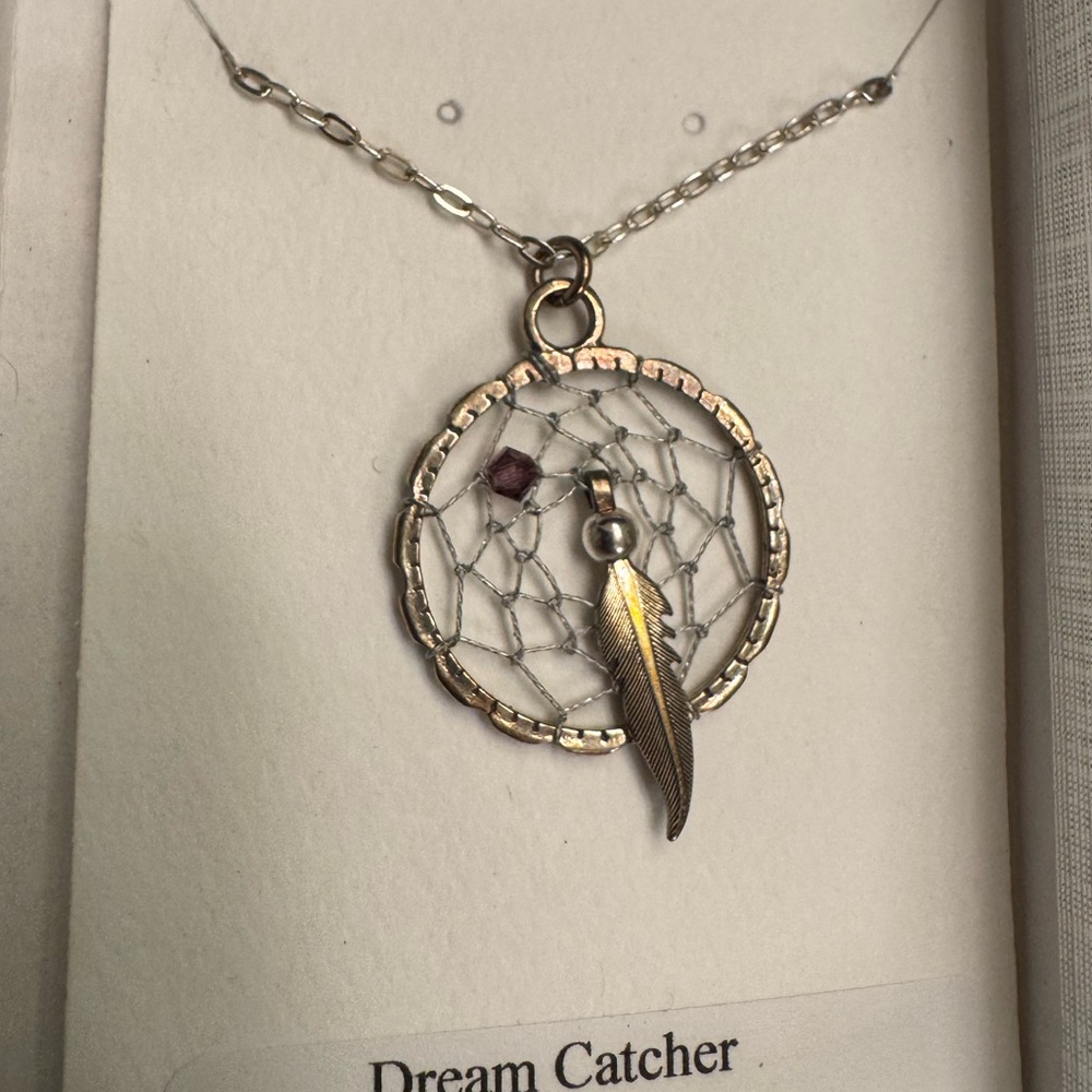 Silver Dreamcatcher Pendant Necklace February